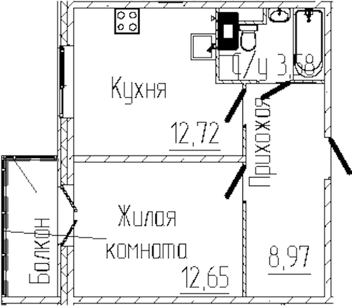 1-комнатная квартира 39.04 м², 6/8 эт., ЖК «SERTOLOVO PARK»